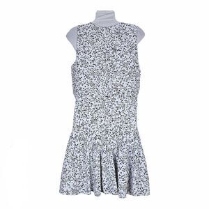 NWOT Ann Taylor Sleeveless Dress White w/Tiny Black Flowers Pleated Waist Size 4